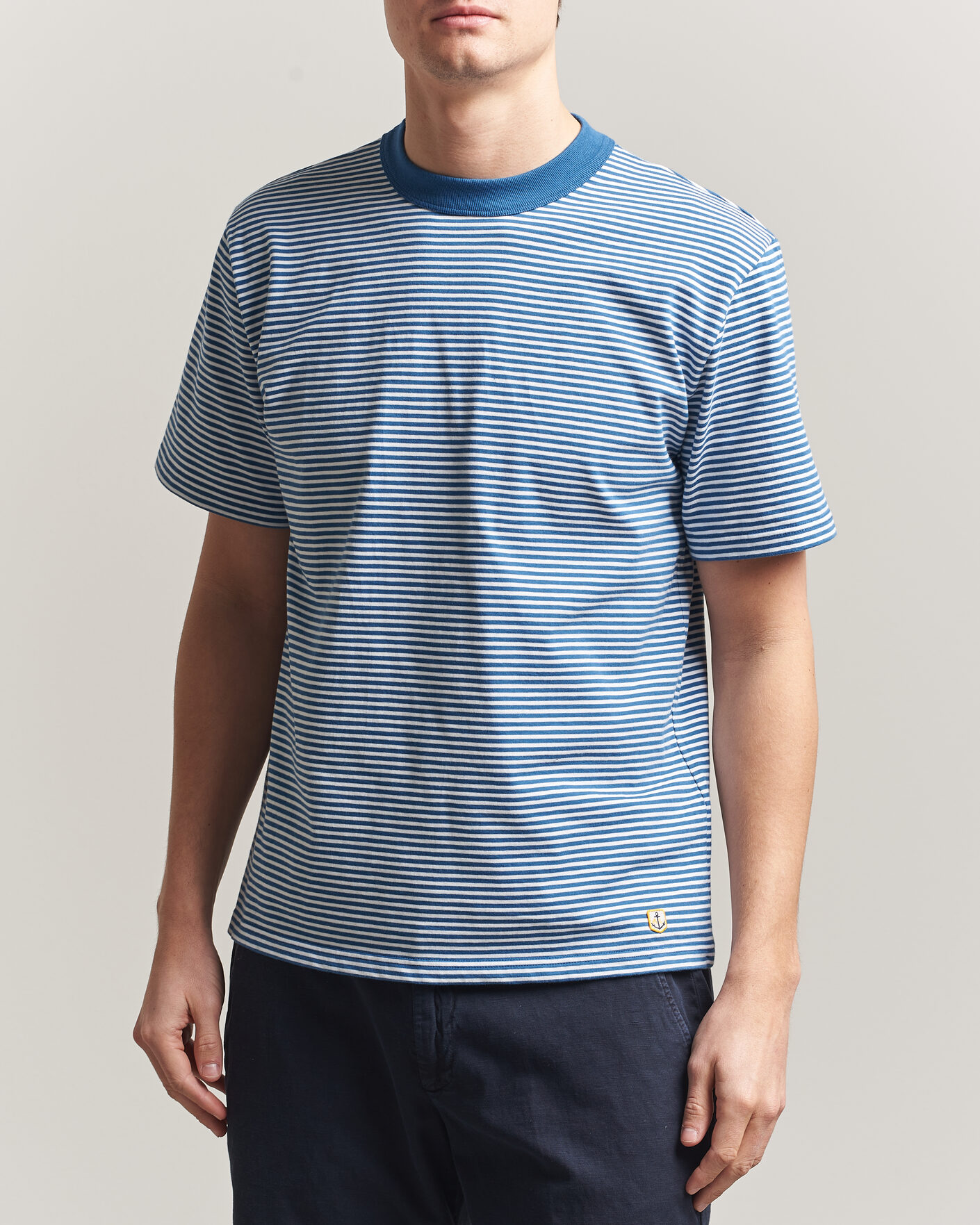 Herre | T-Shirts | Armor-lux | Callac Héritage Stripe T-Shirt Dark Blue/Blanc