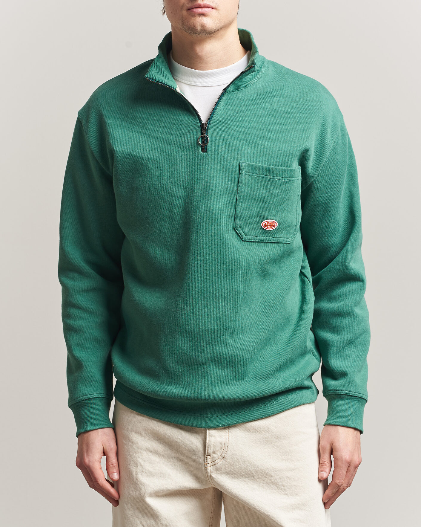 Herre | Trøjer | Armor-lux | Camionneur Cotton Half Zip Sweater Dark Ivy