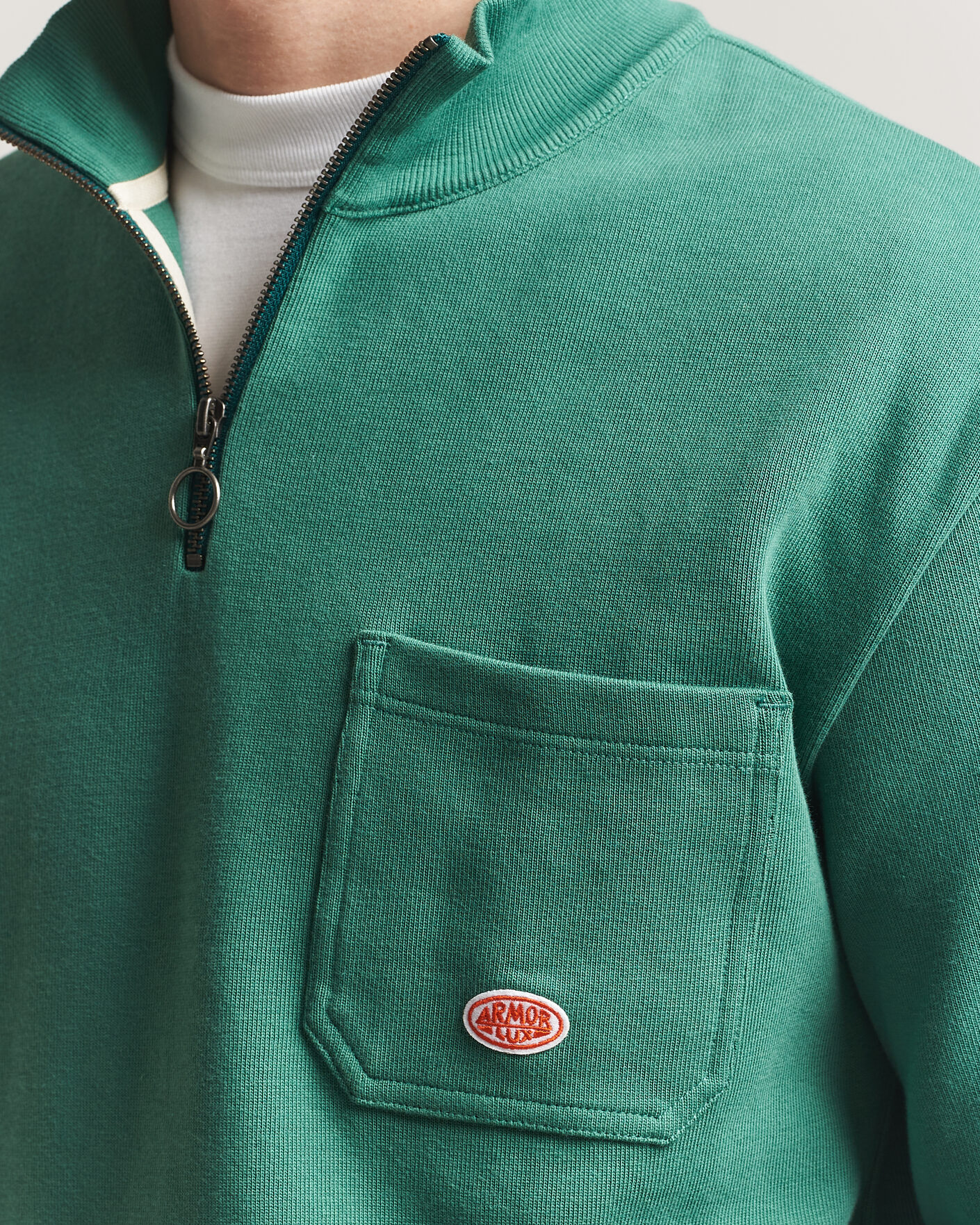 Herre | Trøjer | Armor-lux | Camionneur Cotton Half Zip Sweater Dark Ivy