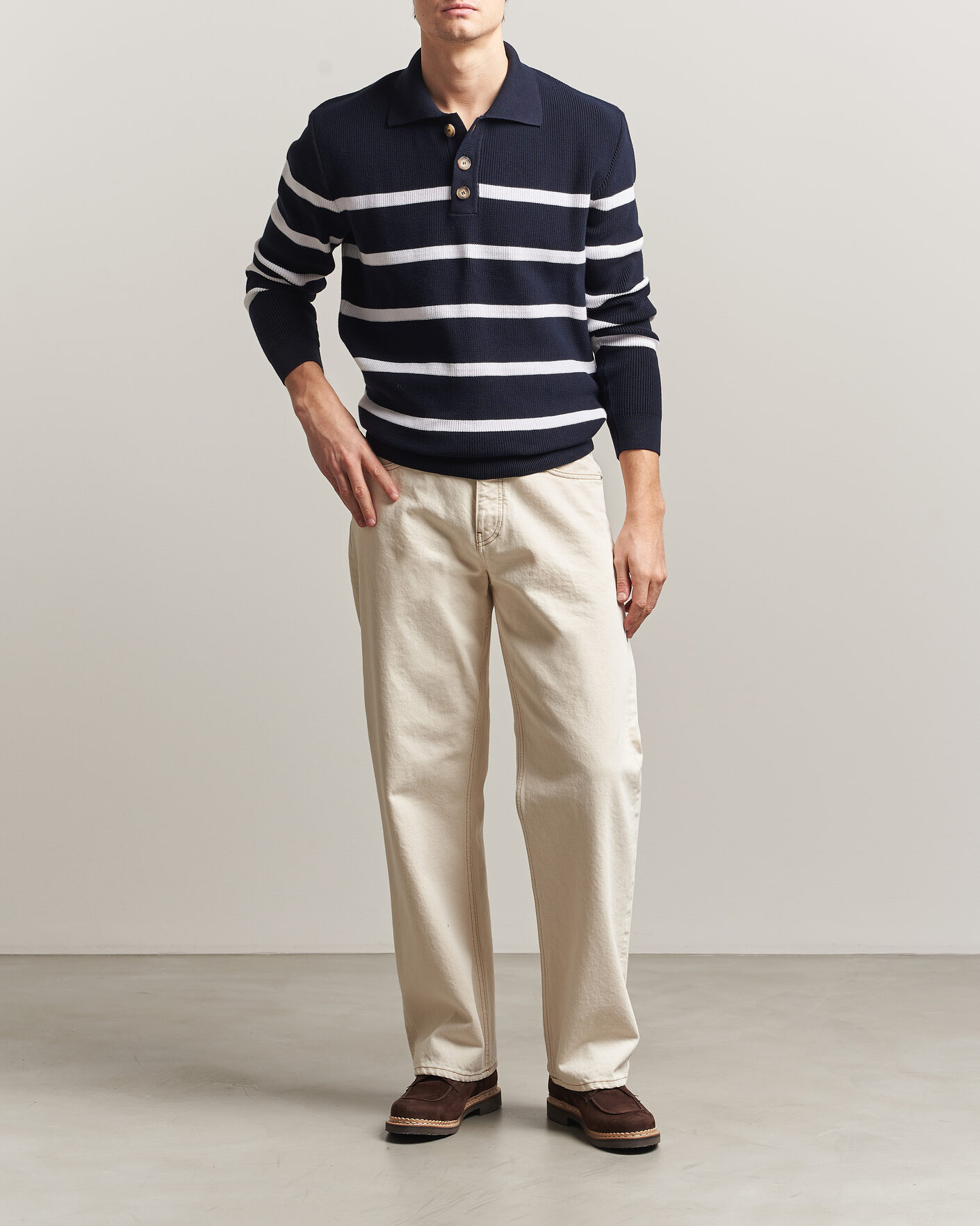 Herre | Trøjer | Armor-lux | Heritage Knitted Polo Marine/Blanc