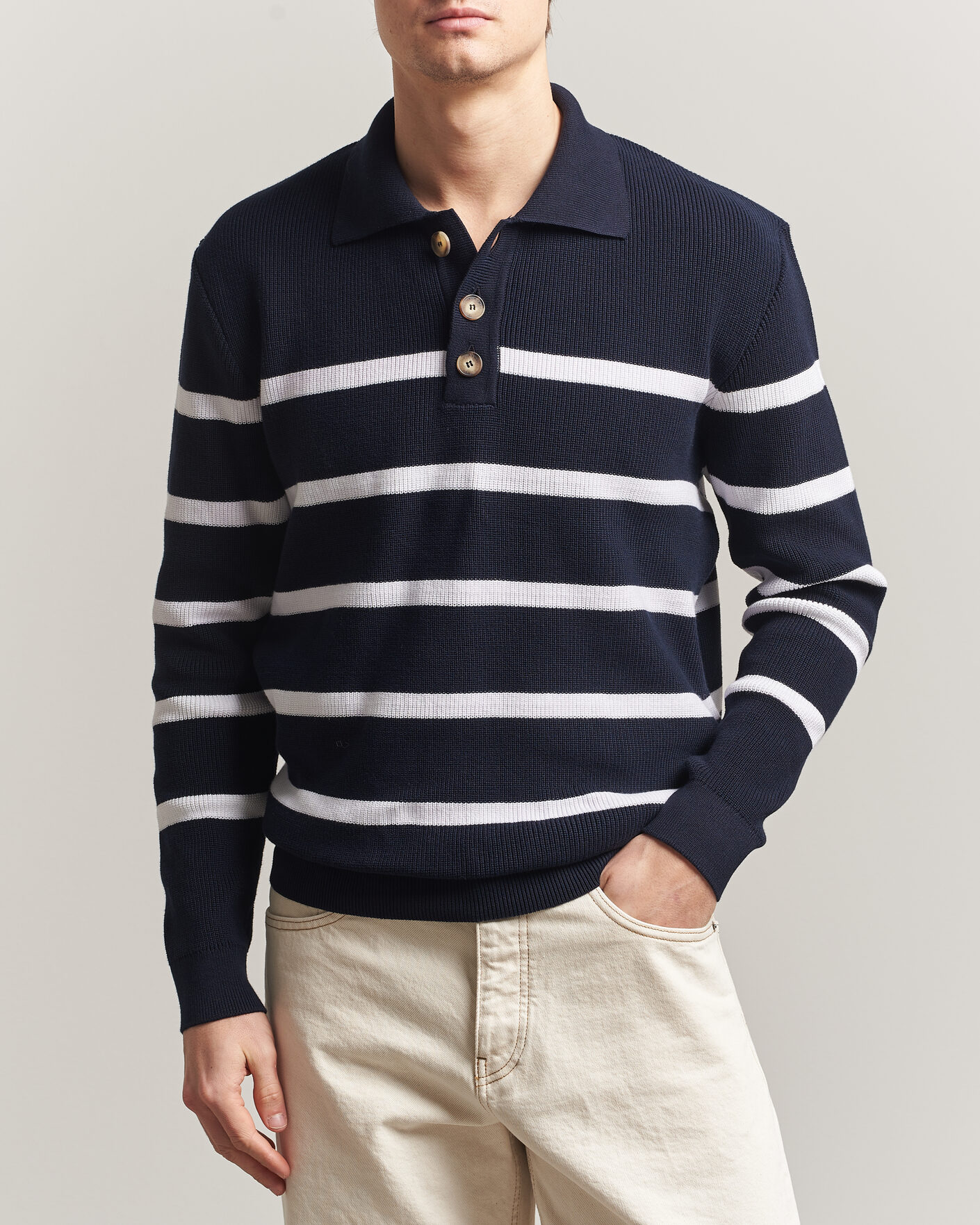 Herre | Trøjer | Armor-lux | Heritage Knitted Polo Marine/Blanc