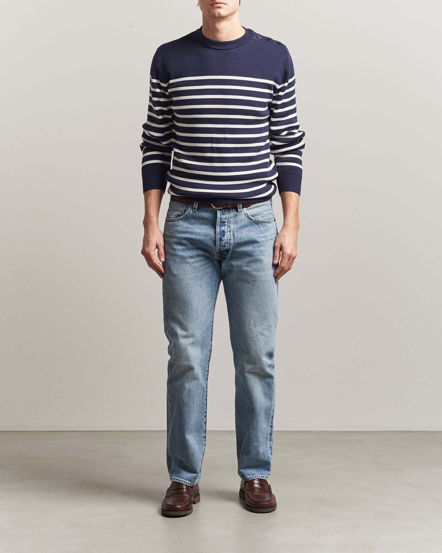 Herre | Trøjer | Armor-lux | Groix Striped Sweater Navy/Nature