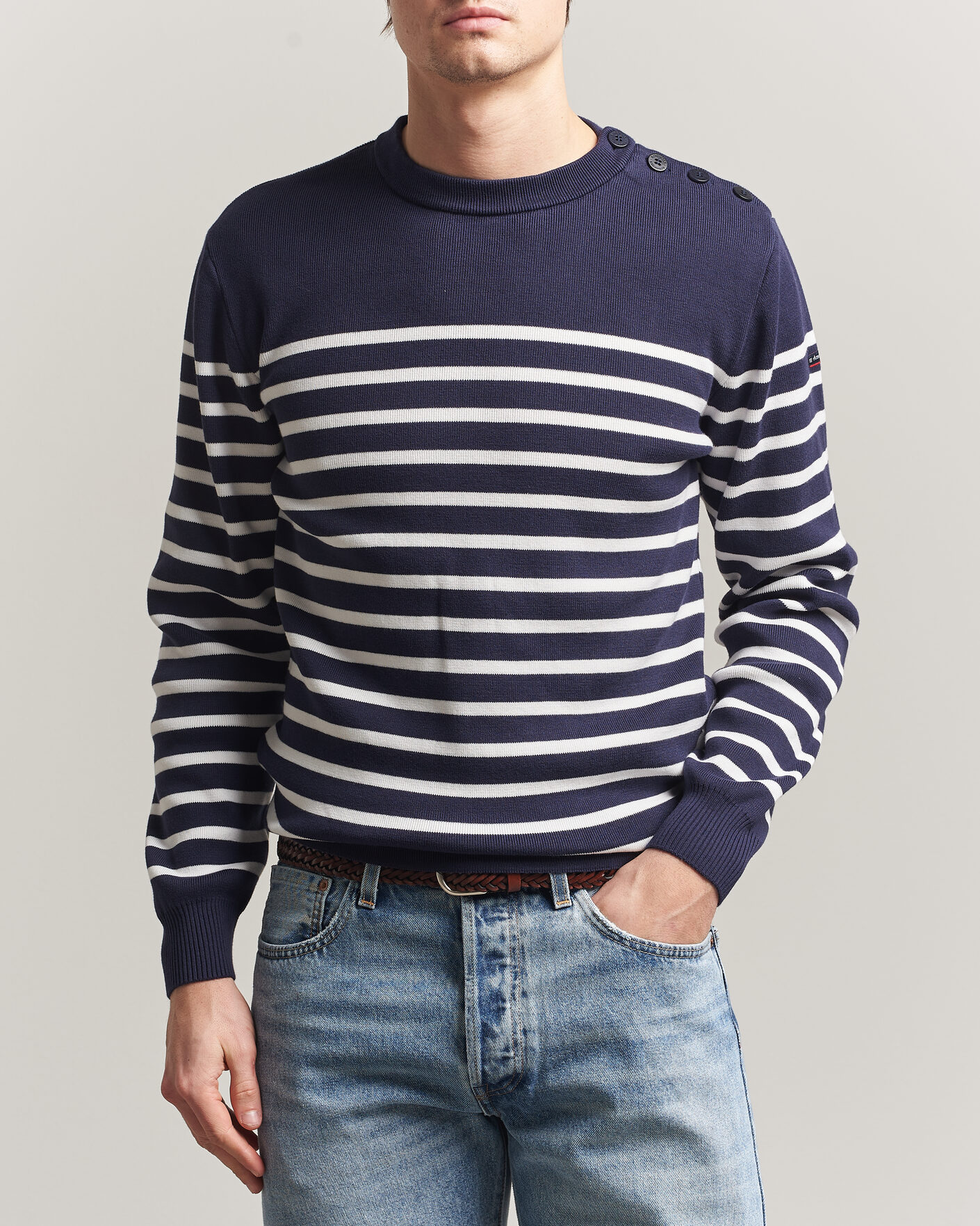 Herre | Trøjer | Armor-lux | Groix Striped Sweater Navy/Nature
