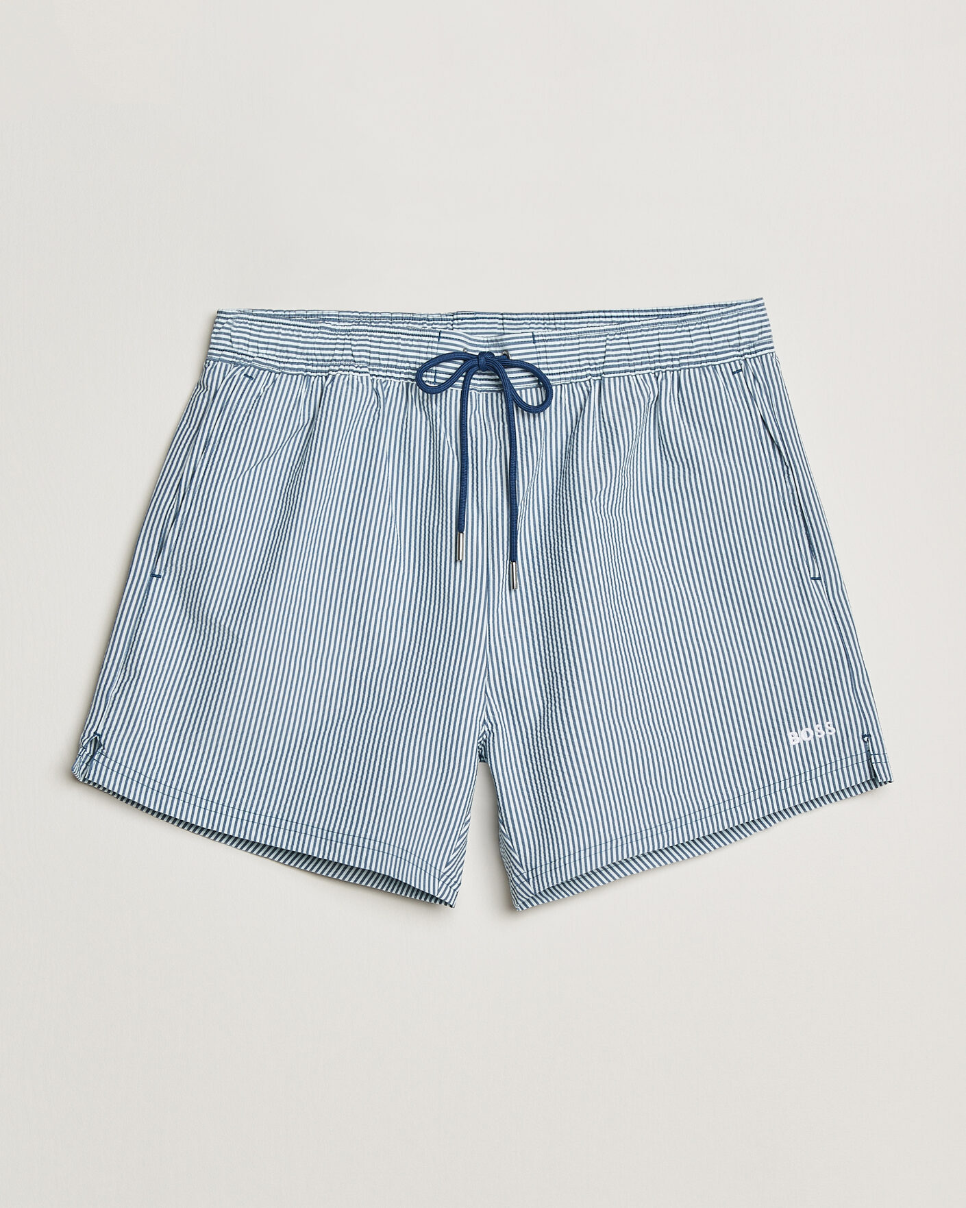 Herre | Badebukser | BOSS BLACK | Velvetfish Seersucker Swimshorts Open Blue