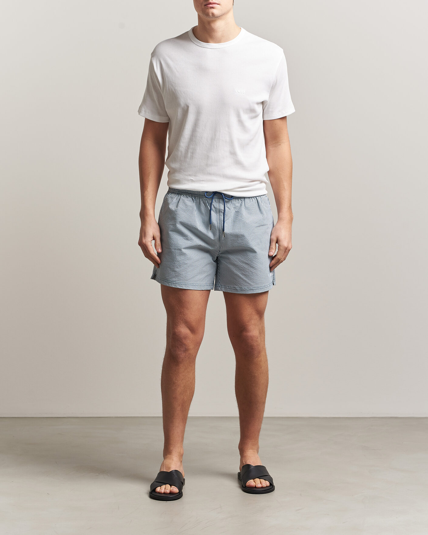 Herre | Badebukser | BOSS BLACK | Velvetfish Seersucker Swimshorts Open Blue