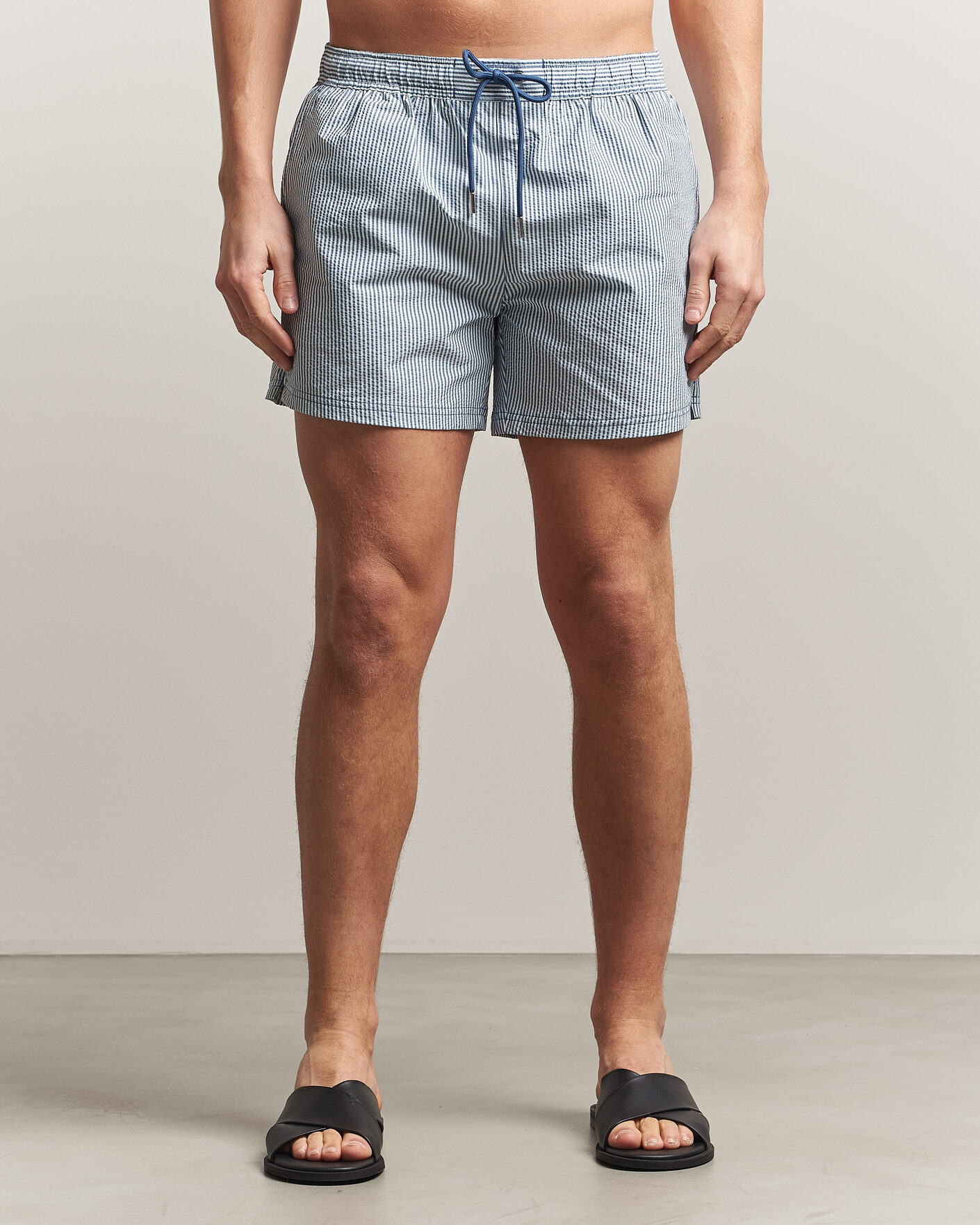 Herre | Badebukser | BOSS BLACK | Velvetfish Seersucker Swimshorts Open Blue