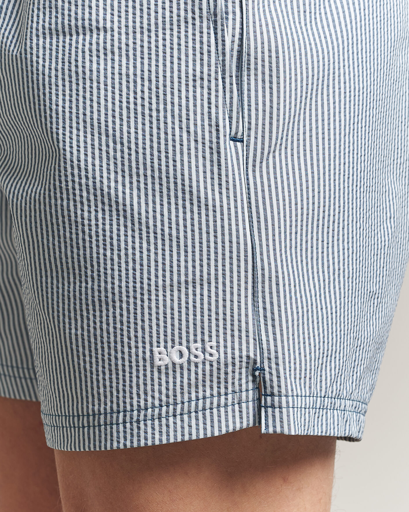 Herre | Badebukser | BOSS BLACK | Velvetfish Seersucker Swimshorts Open Blue