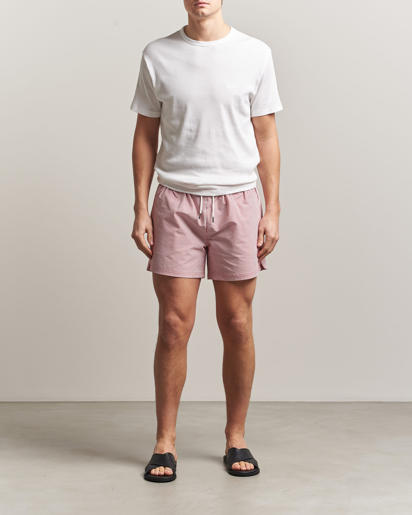 Herre | Badebukser | BOSS BLACK | Velvetfish Seersucker Swimshorts Dark Red