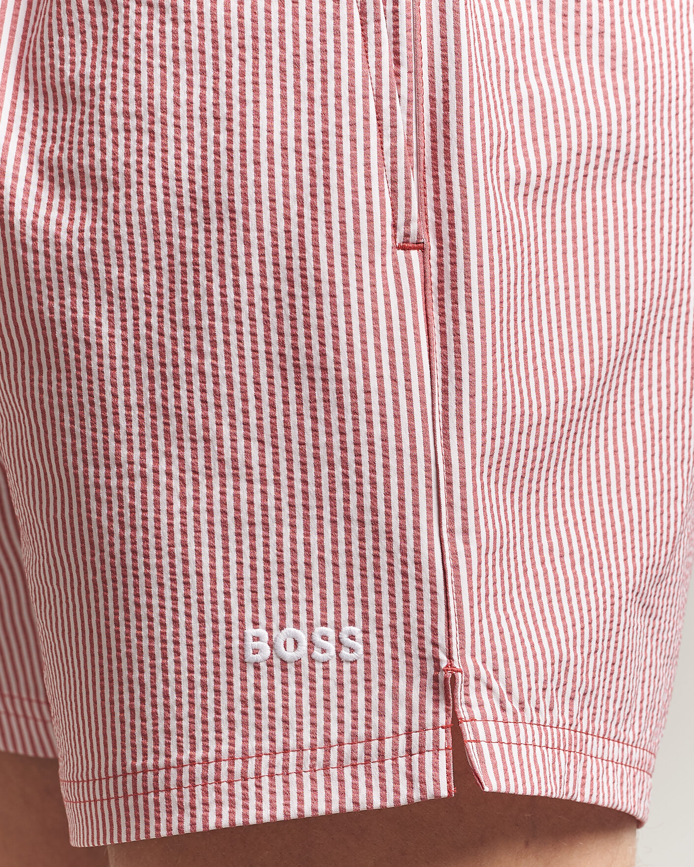 Herre | Badebukser | BOSS BLACK | Velvetfish Seersucker Swimshorts Dark Red