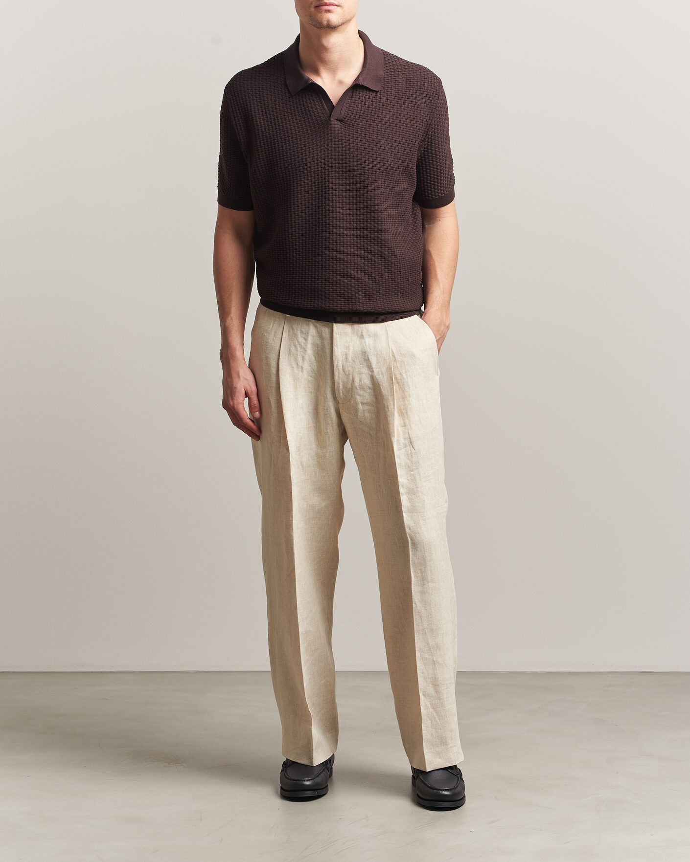Herre | Polotrøjer | BOSS BLACK | Natalo Structured Knitted Polo Dark Brown