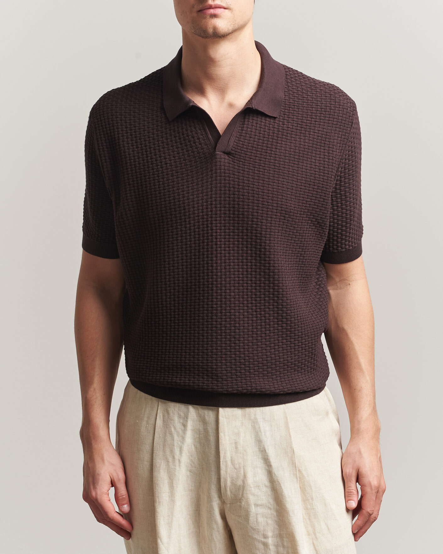 Herre | Polotrøjer | BOSS BLACK | Natalo Structured Knitted Polo Dark Brown