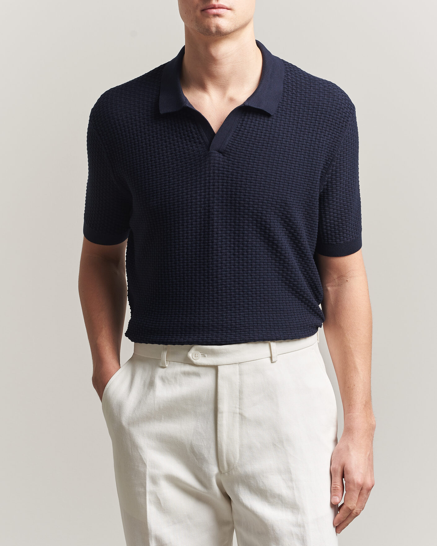 Herre | Polotrøjer | BOSS BLACK | Natalo Structured Knitted Polo Dark Blue