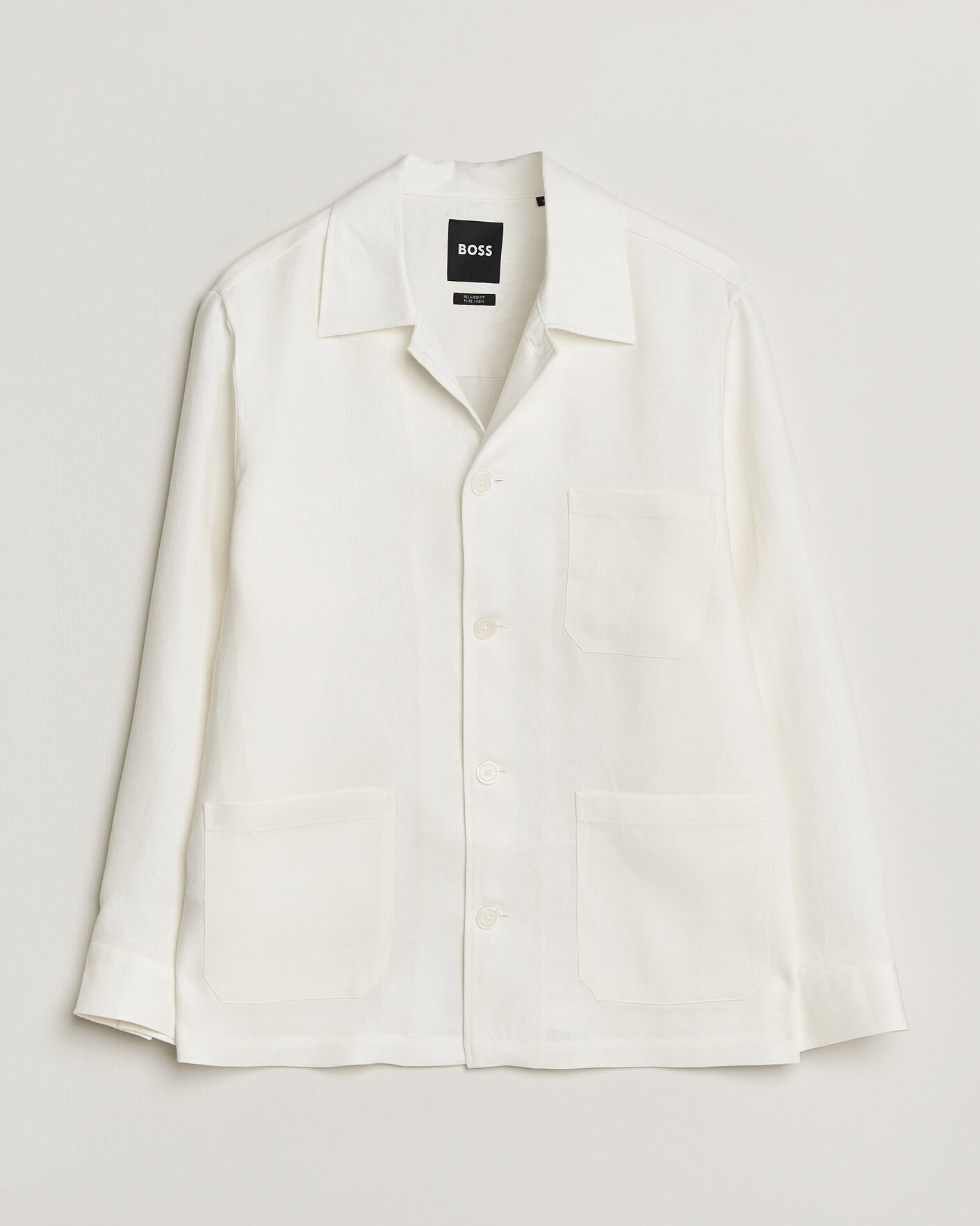 Herre | Skjorter | BOSS BLACK | Cai Linen Overshirt White