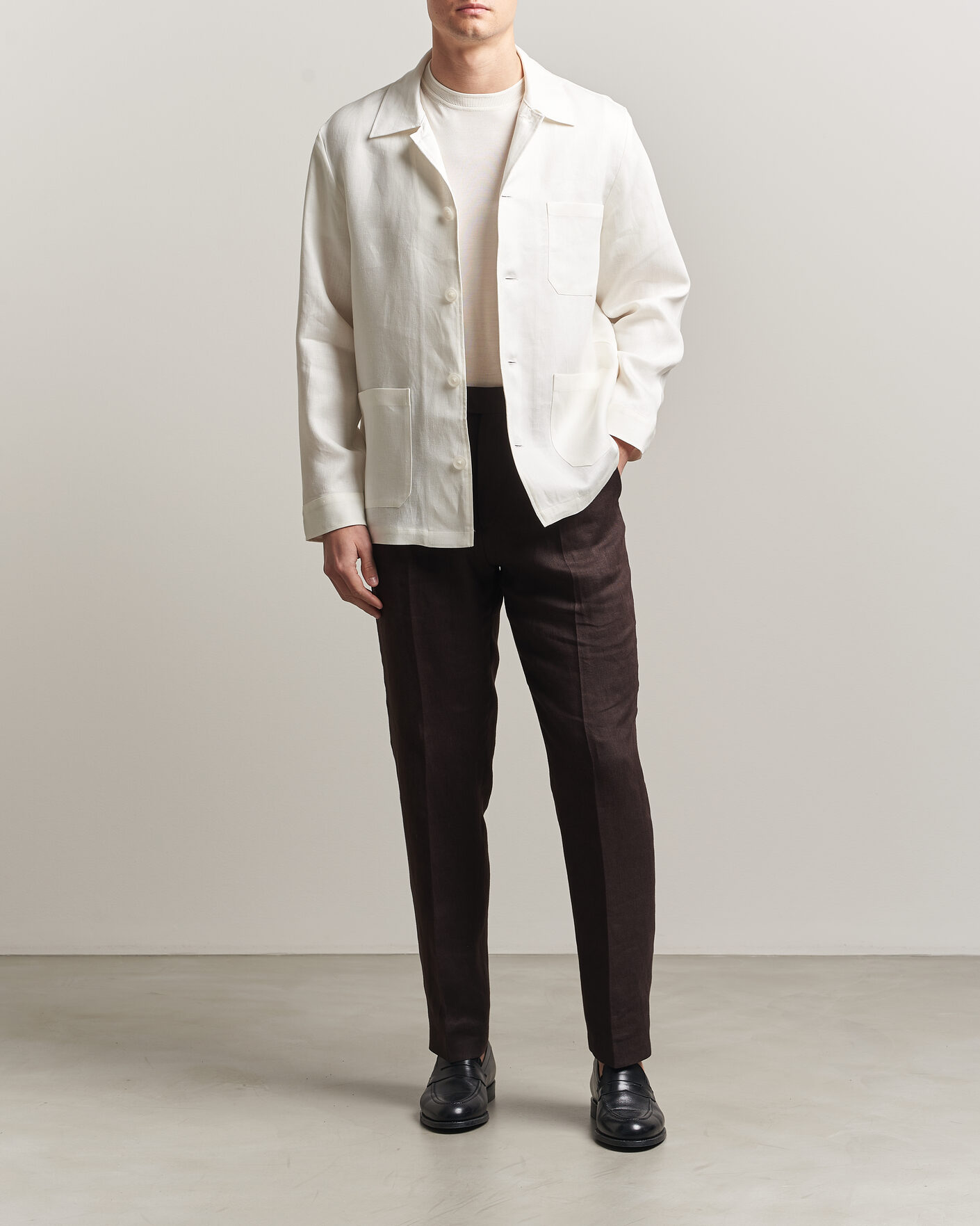 Herre | Skjorter | BOSS BLACK | Cai Linen Overshirt White