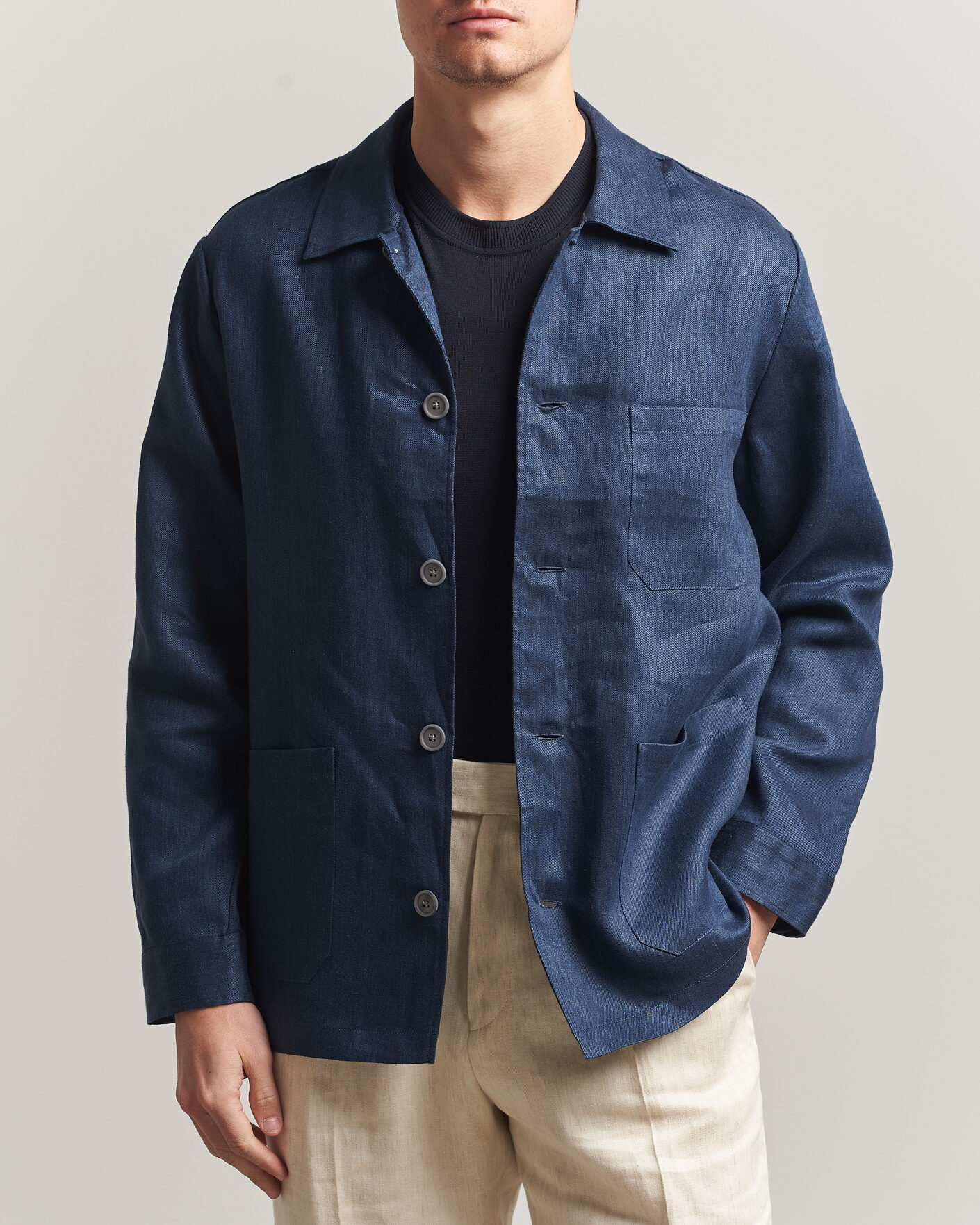 Herre | Skjorter | BOSS BLACK | Cai Linen Overshirt Dark Blue