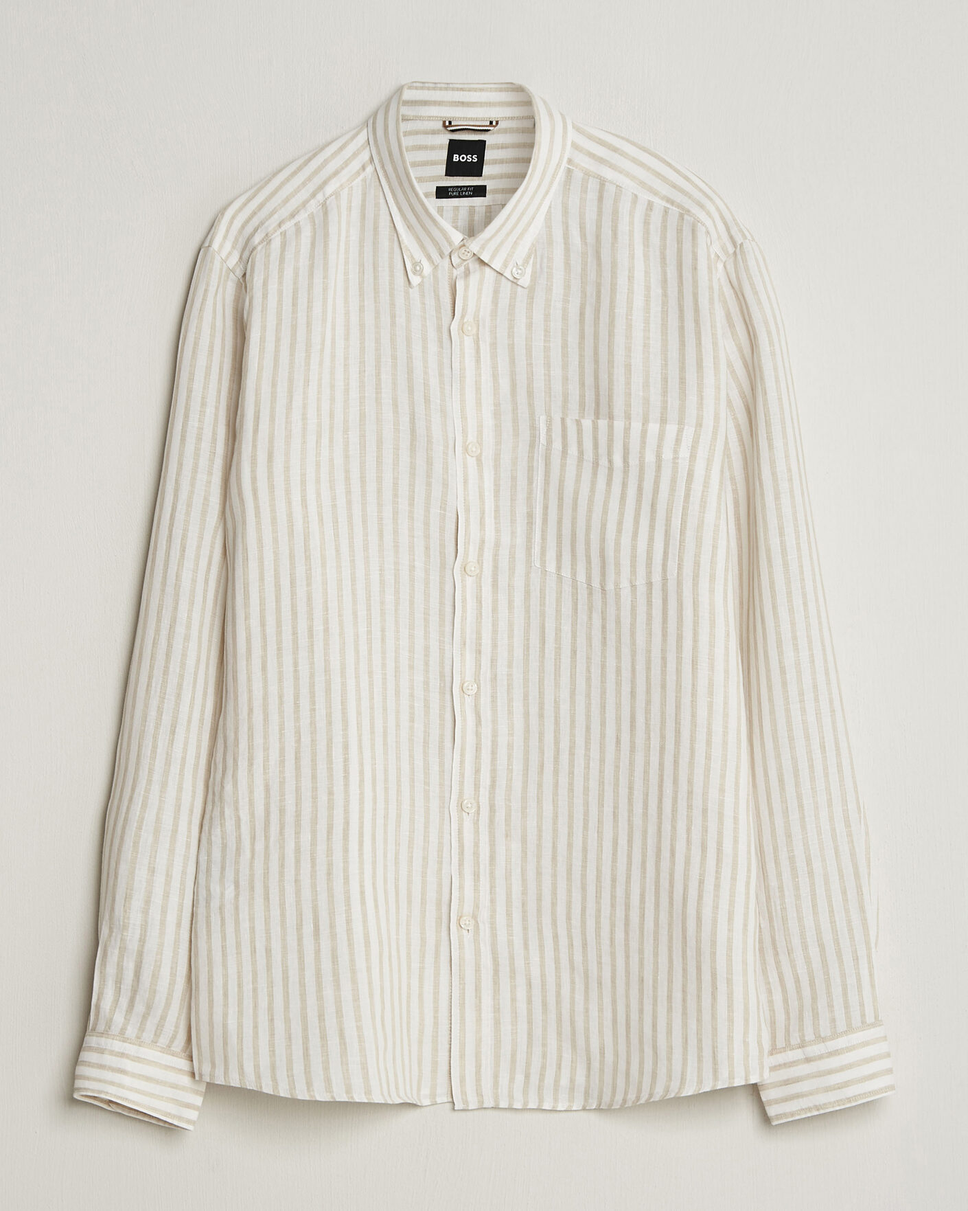 Herre | Skjorter | BOSS BLACK | Liam Striped Linen Shirt Open Beige