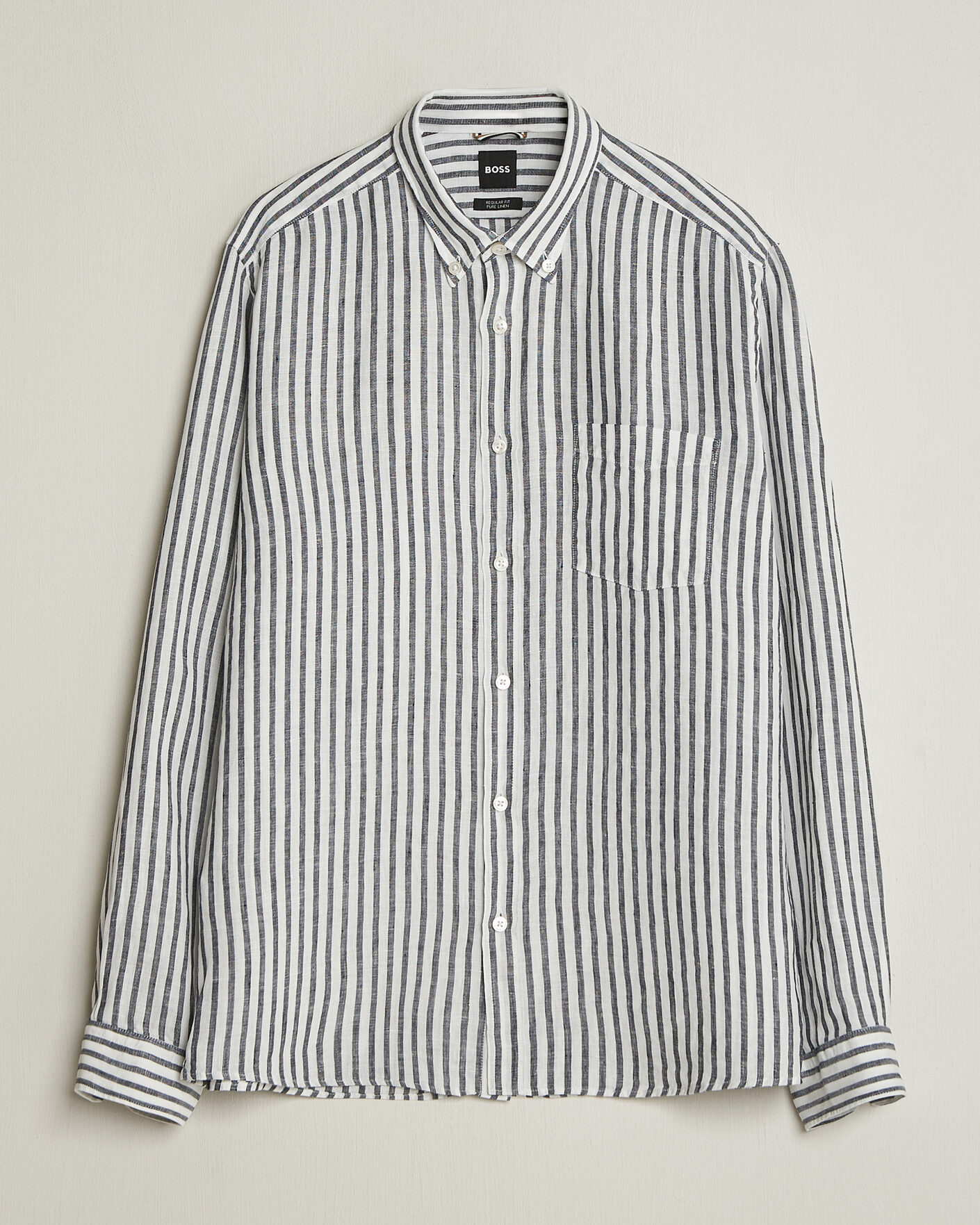 Herre | Skjorter | BOSS BLACK | Liam Striped Linen Shirt Dark Blue