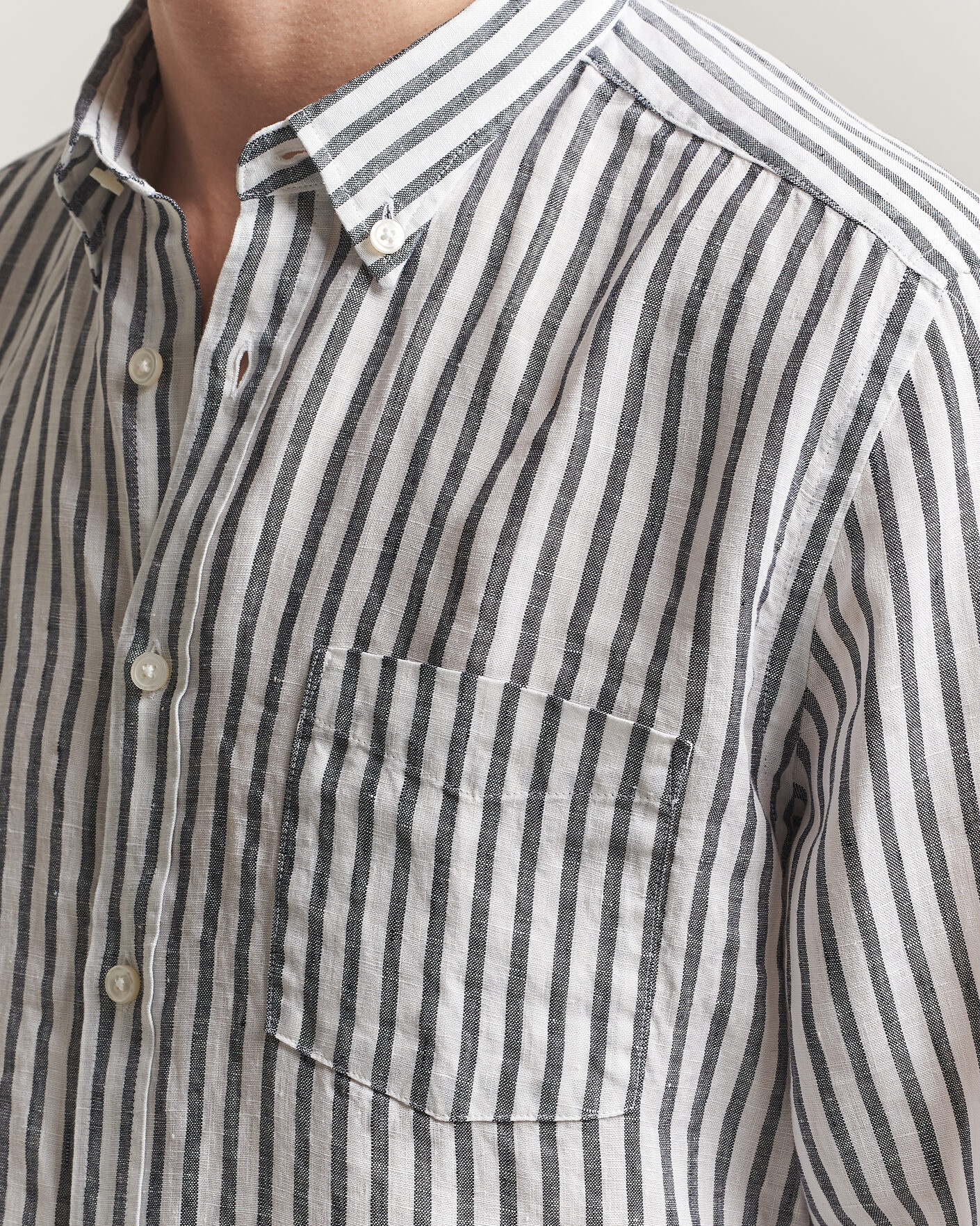 Herre | Skjorter | BOSS BLACK | Liam Striped Linen Shirt Dark Blue