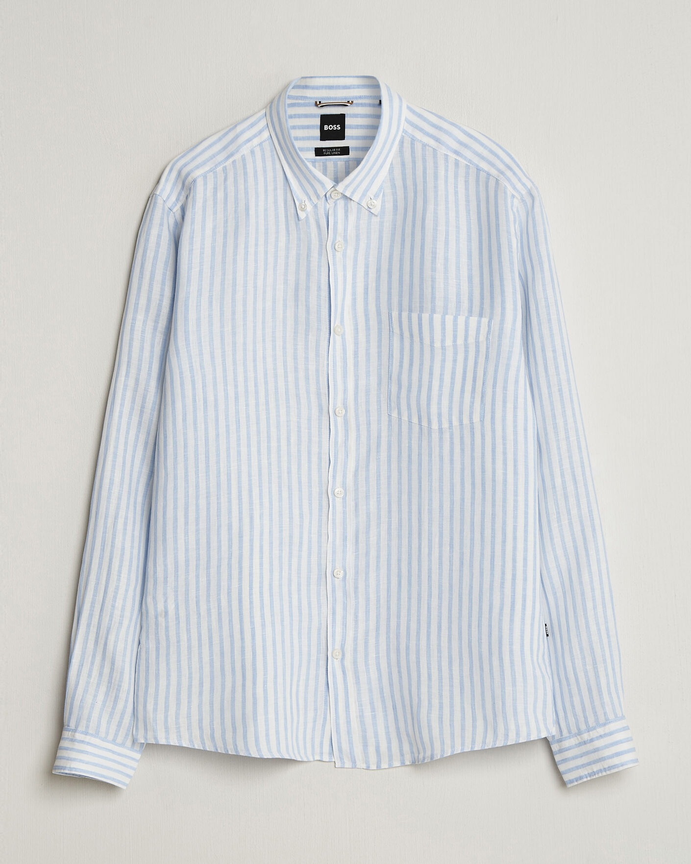 Herre | Skjorter | BOSS BLACK | Liam Striped Linen Shirt Light Blue