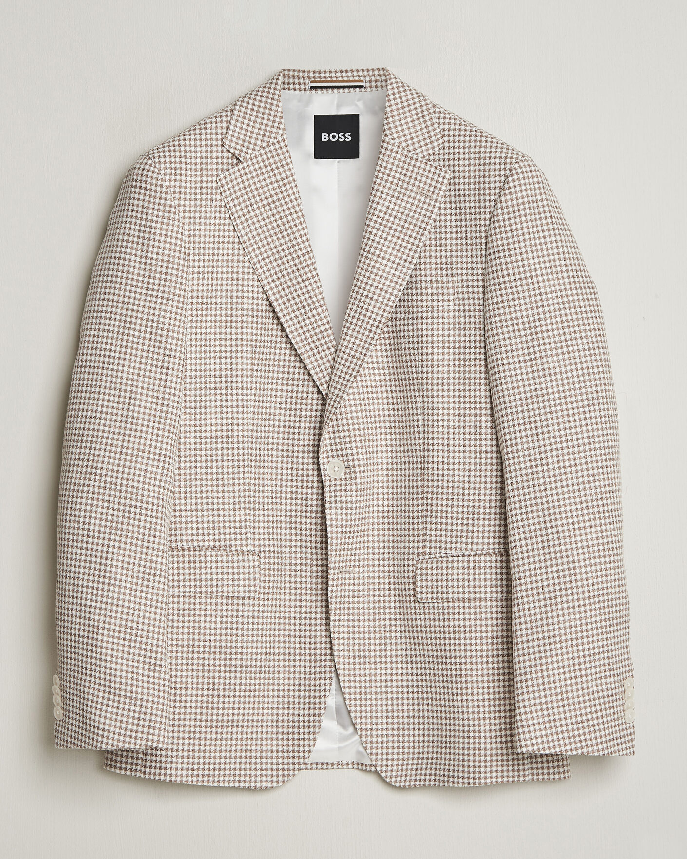 Herre | Blazere & jakker | BOSS BLACK | Hutson Linen/Cotton Houndstooth Blazer Open Beige