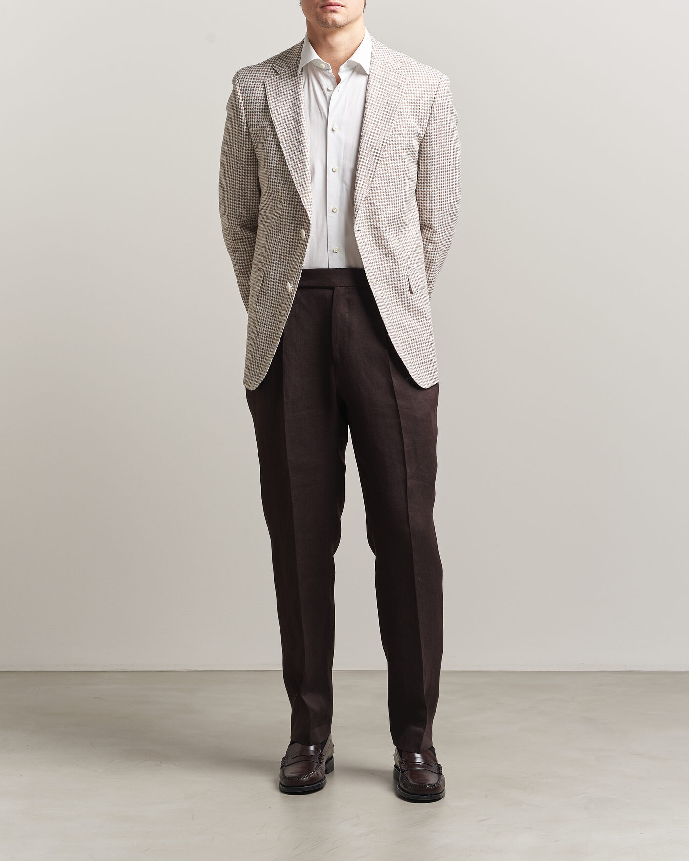 Herre | Blazere & jakker | BOSS BLACK | Hutson Linen/Cotton Houndstooth Blazer Open Beige