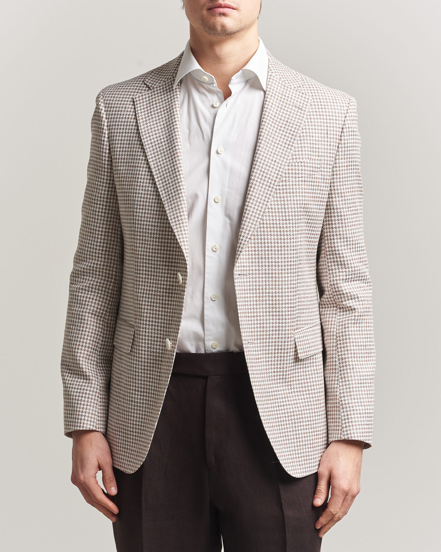 Herre | Blazere & jakker | BOSS BLACK | Hutson Linen/Cotton Houndstooth Blazer Open Beige