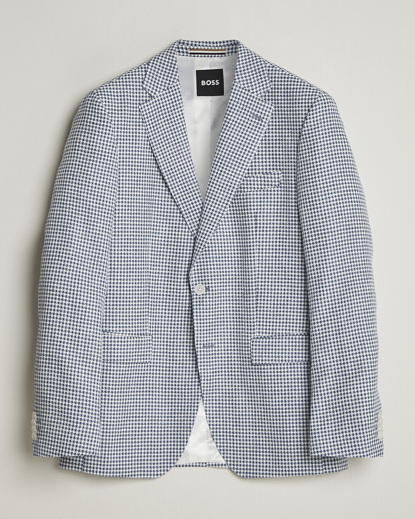Herre | Blazere & jakker | BOSS BLACK | Hutson Linen/Cotton Houndstooth Blazer Open Blue