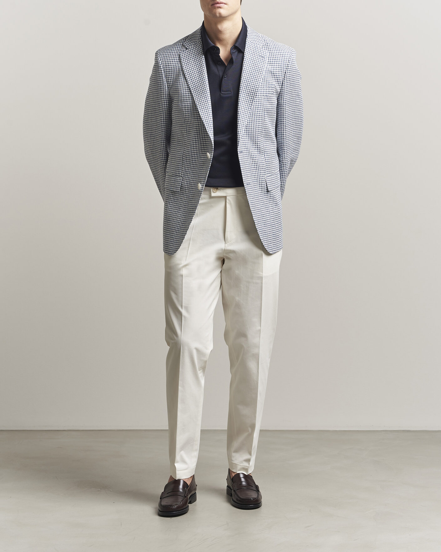 Herre | Blazere & jakker | BOSS BLACK | Hutson Linen/Cotton Houndstooth Blazer Open Blue