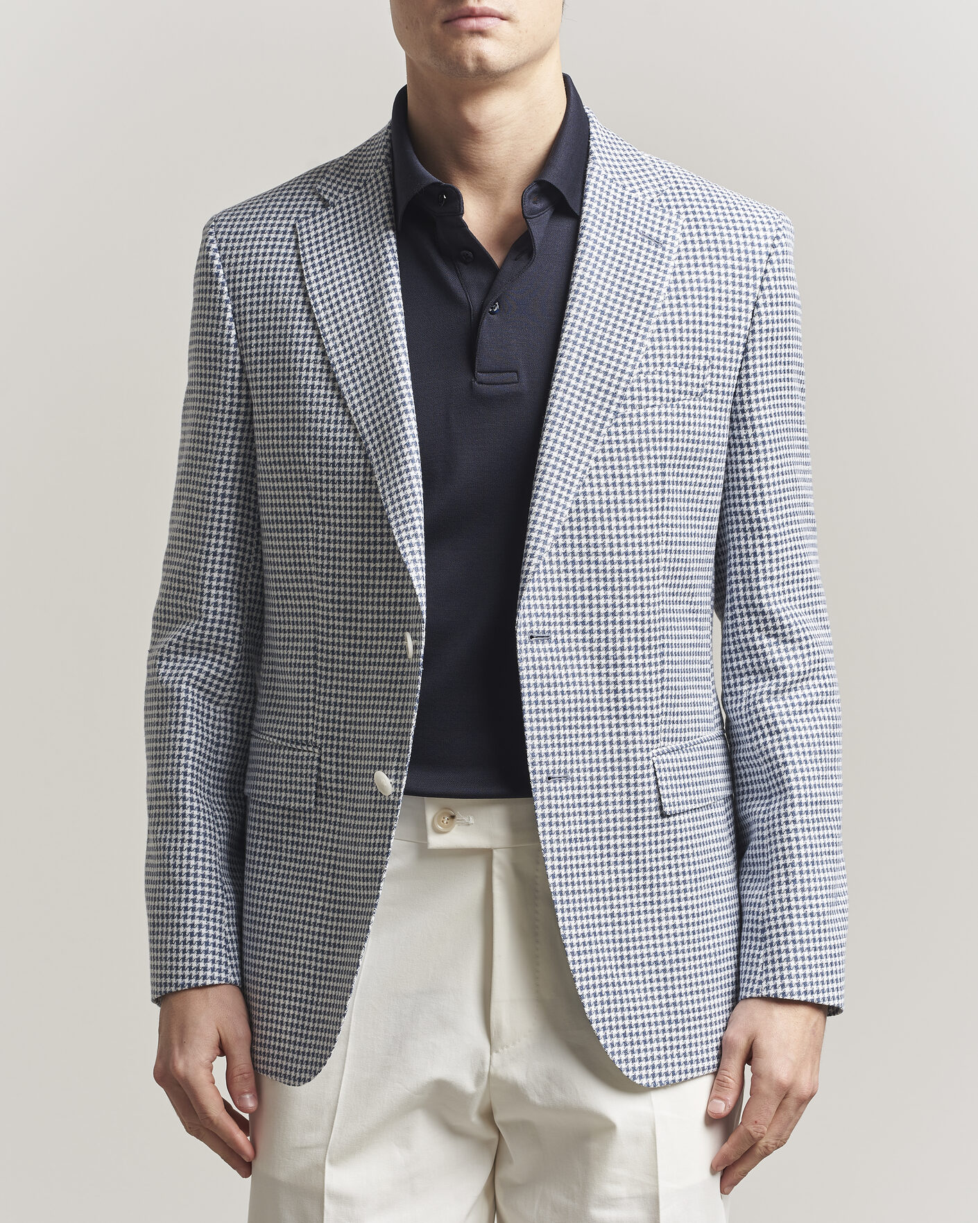 Herre | Blazere & jakker | BOSS BLACK | Hutson Linen/Cotton Houndstooth Blazer Open Blue