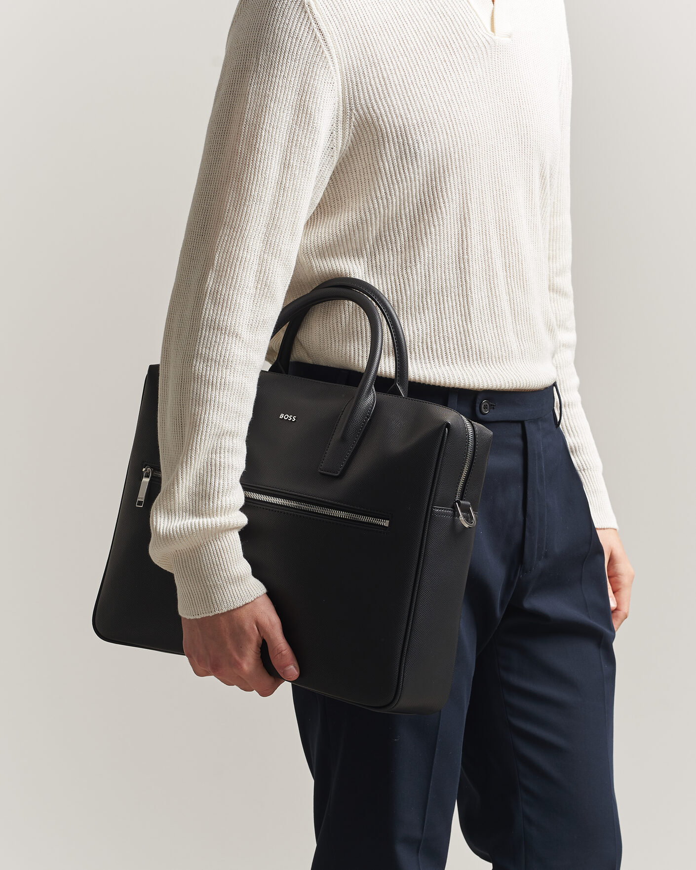 Herre | Tasker | BOSS BLACK | Daxter Leather Briefcase Black