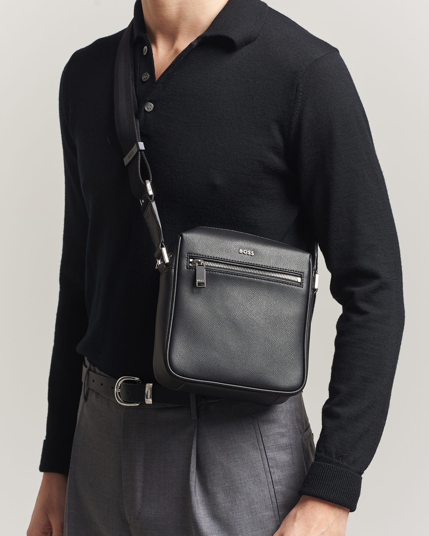 Herre | Tasker | BOSS BLACK | Daxter Leather Crossbody Bag Black
