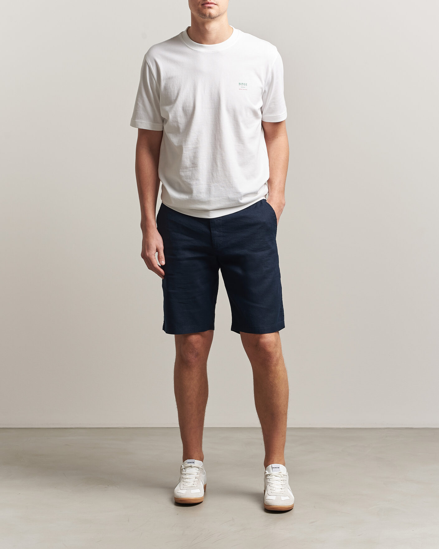 Herre | Shorts | BOSS ORANGE | Tapered Linen Drawstring Shorts Dark Blue