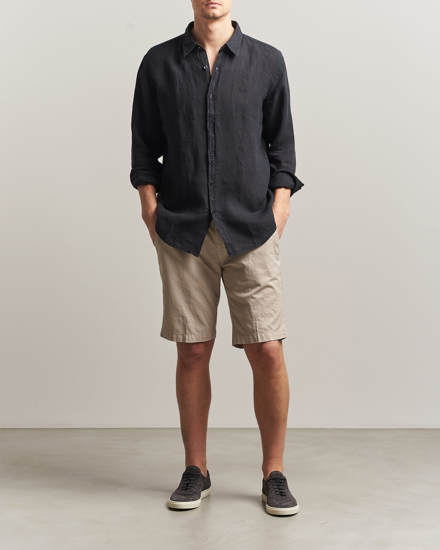Herre | Skjorter | BOSS ORANGE | Relegant Linen Shirt Black