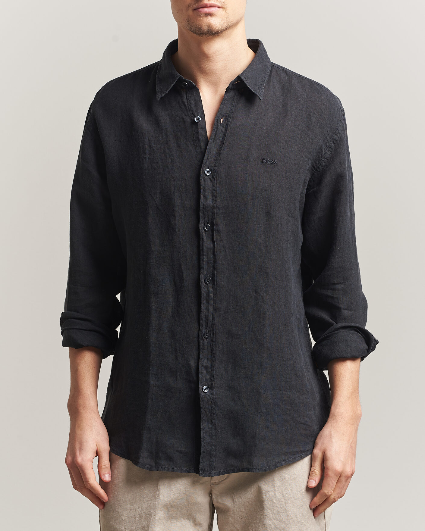 Herre | Skjorter | BOSS ORANGE | Relegant Linen Shirt Black