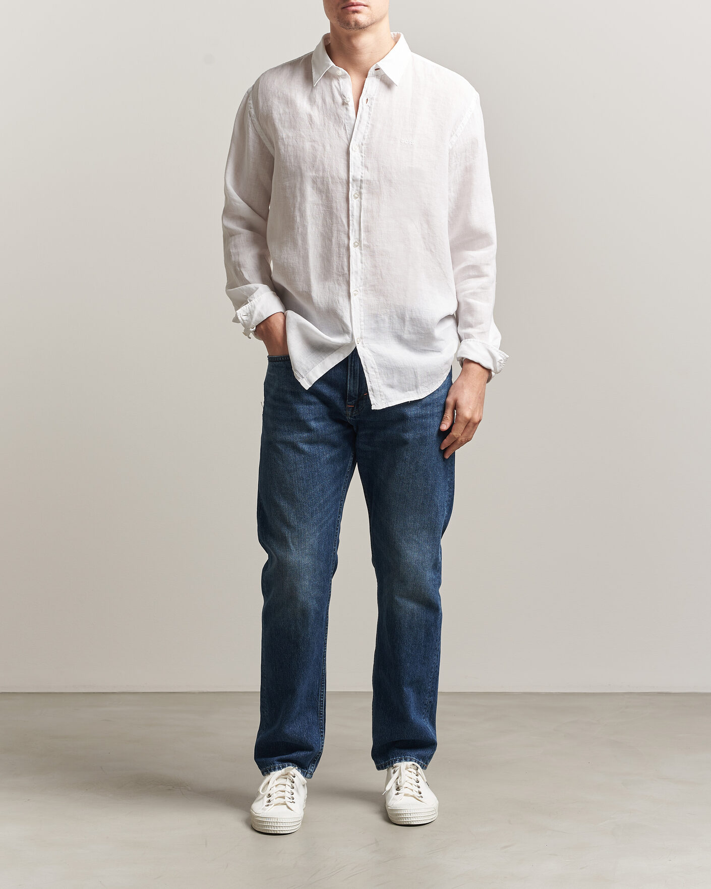Herre | Skjorter | BOSS ORANGE | Relegant Linen Shirt White