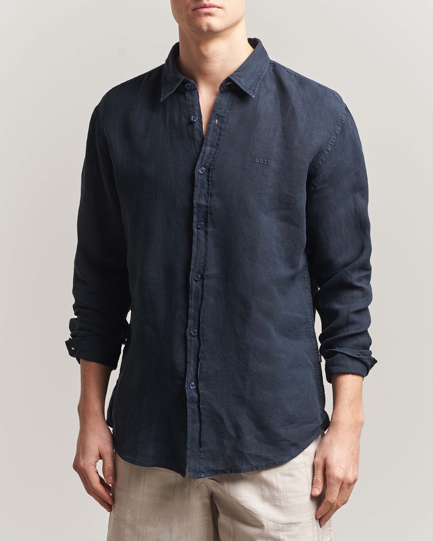 Herre | Skjorter | BOSS ORANGE | Relegant Linen Shirt Dark Blue