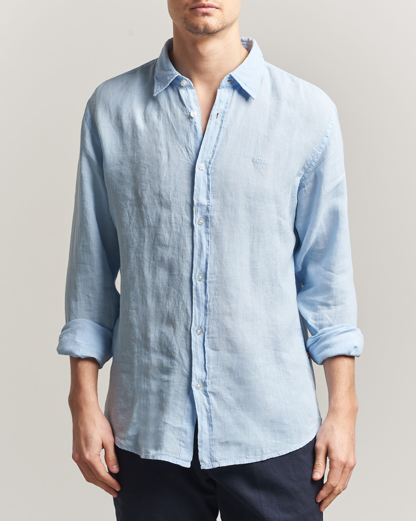 Herre | Skjorter | BOSS ORANGE | Relegant Linen Shirt Light Blue