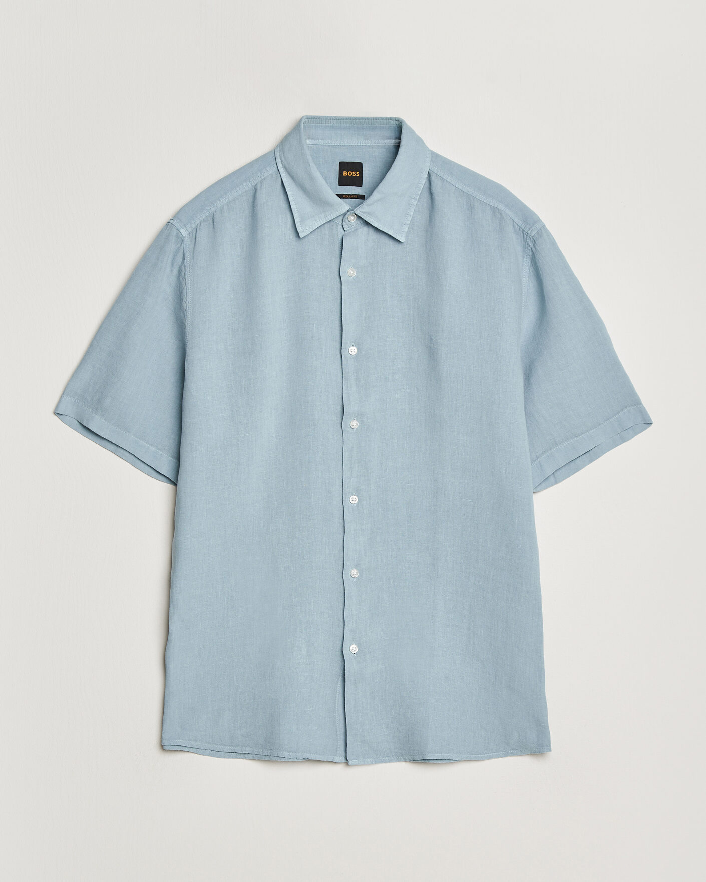 Herre | Skjorter | BOSS ORANGE | Rash Linen Short Sleeve Shirt Light Blue