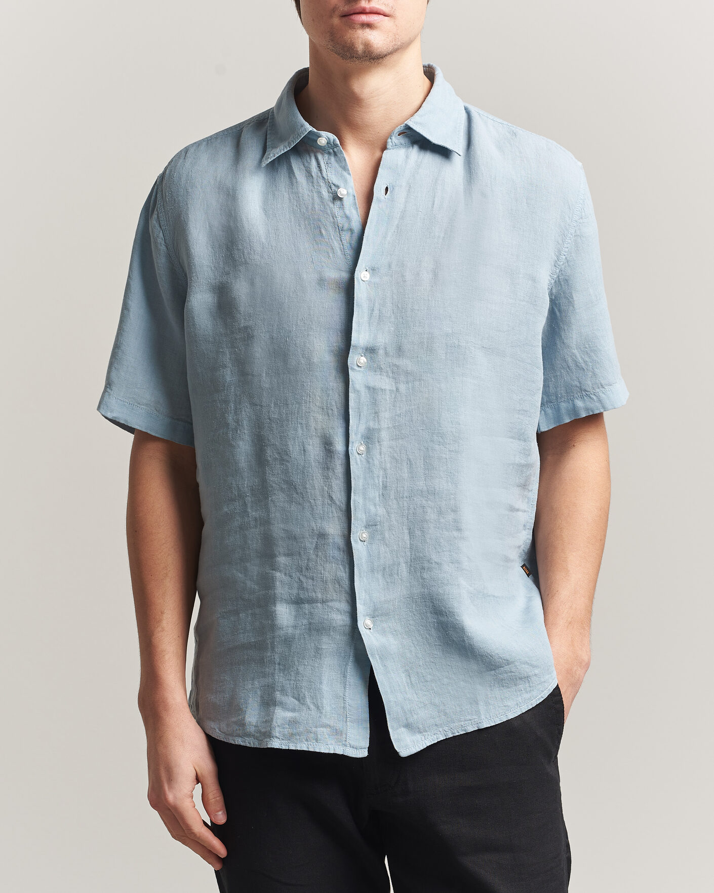 Herre | Skjorter | BOSS ORANGE | Rash Linen Short Sleeve Shirt Light Blue