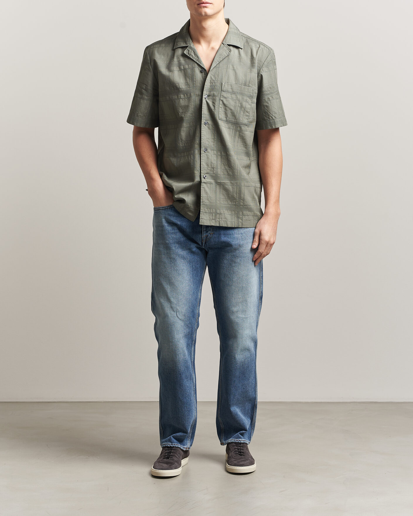 Herre | Skjorter | BOSS ORANGE | Rayer Cotton Resort Shirt Open Grey