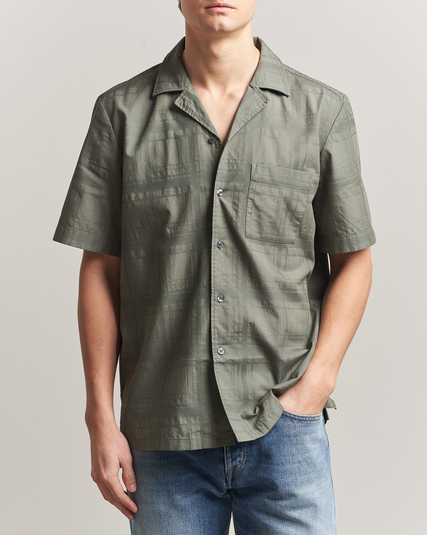 Herre | Skjorter | BOSS ORANGE | Rayer Cotton Resort Shirt Open Grey