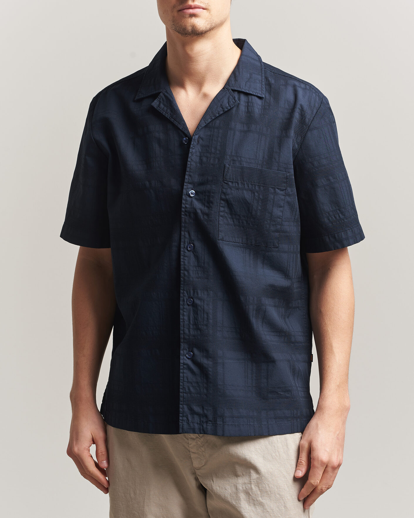 Herre | Skjorter | BOSS ORANGE | Rayer Cotton Resort Shirt Dark Blue