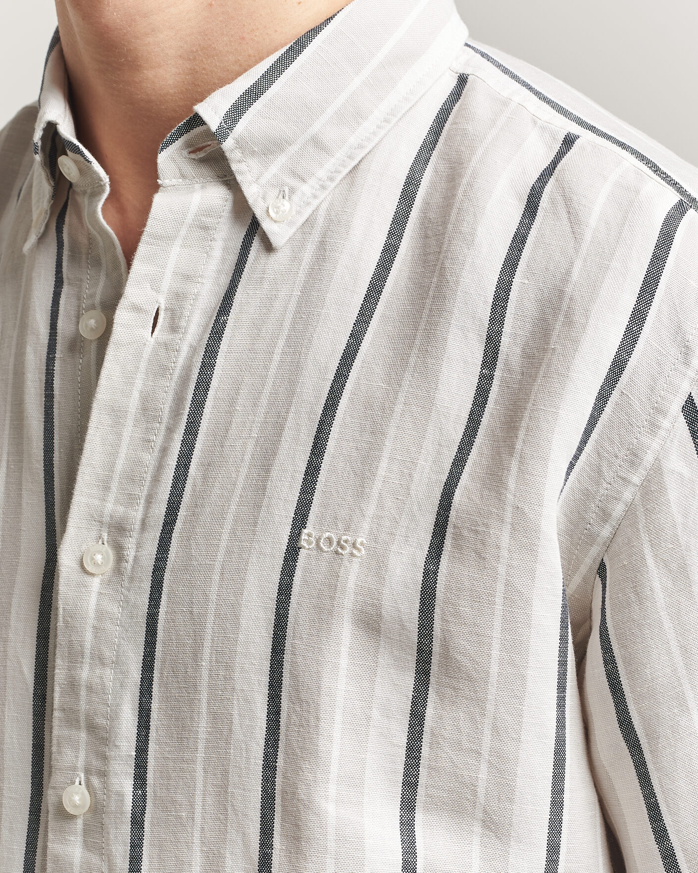 Herre | Skjorter | BOSS ORANGE | Ricoplus Linen/Cotton Striped Shirt Beige
