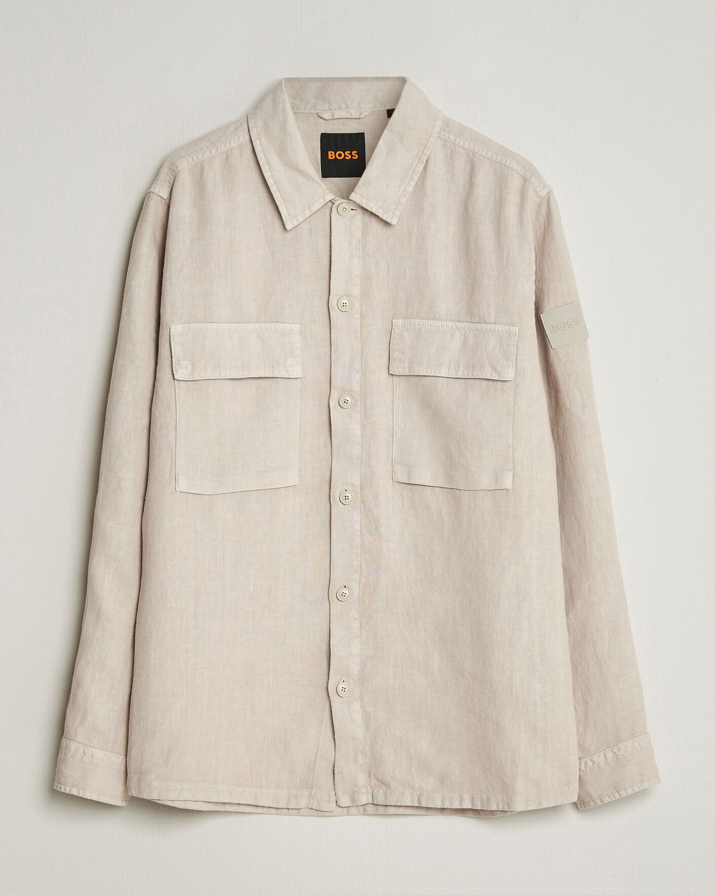 Herre | Skjorter | BOSS ORANGE | Locky Linen Overshirt Beige