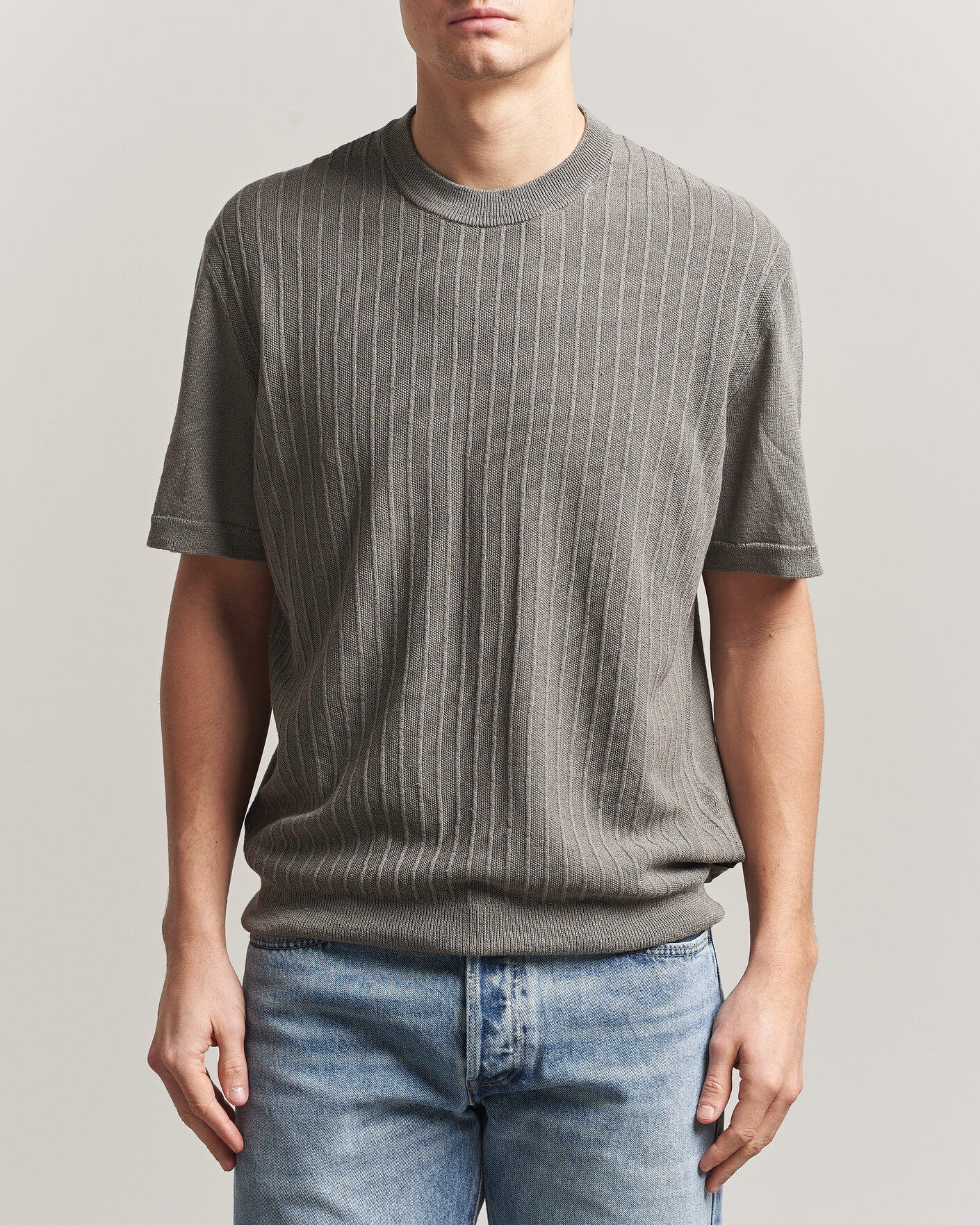 Herre | T-Shirts | BOSS ORANGE | Kajordino Linen/Cotton Knitted T-Shirt Green