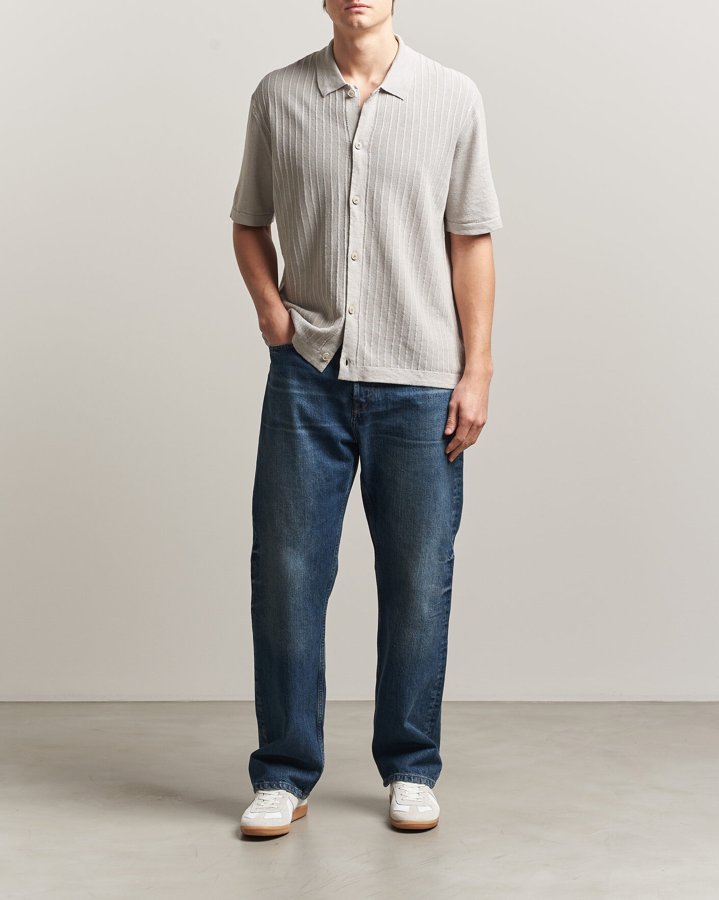 Herre | Skjorter | BOSS ORANGE | Amicino Linen/Cotton Knitted Shirt Beige