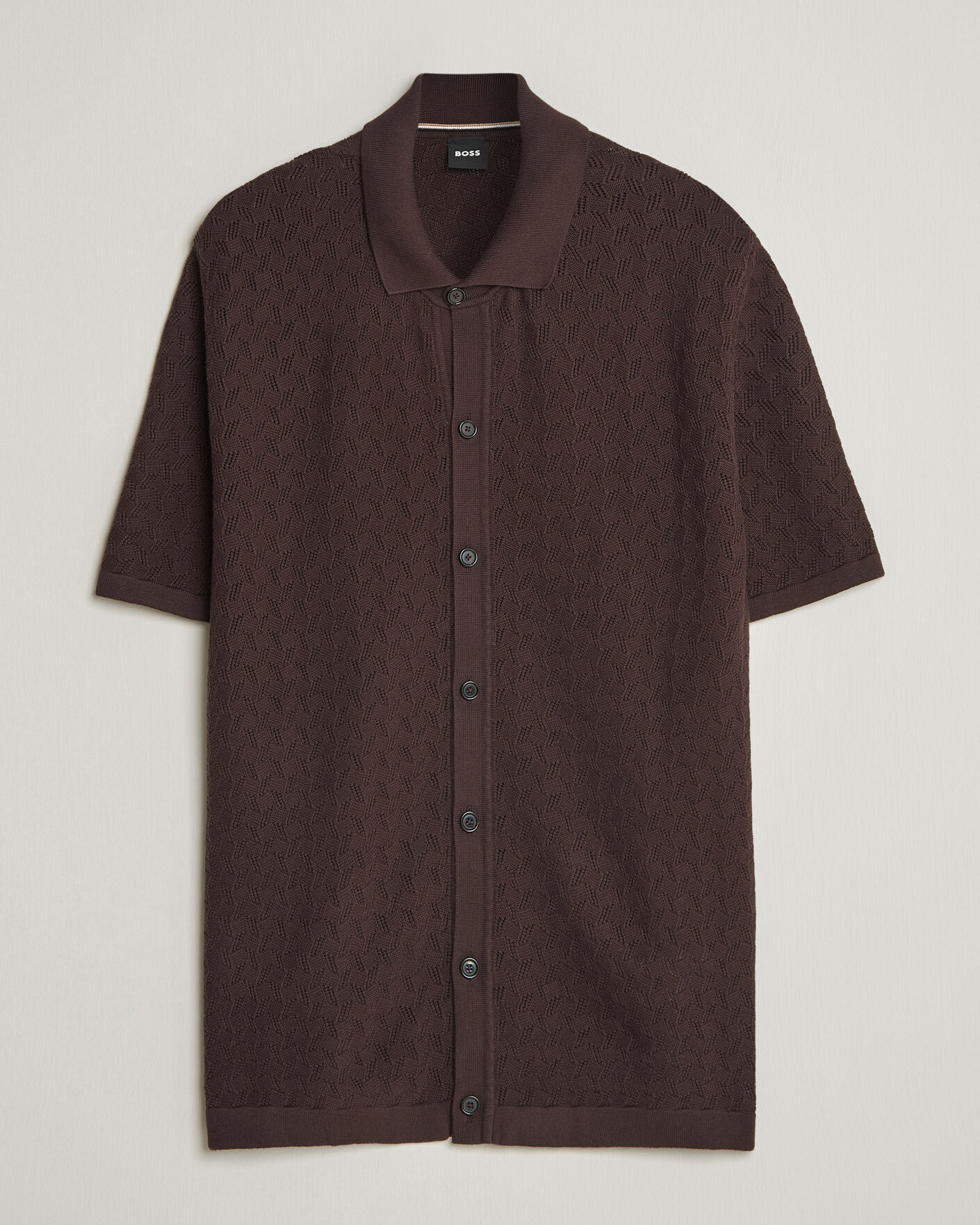 Herre | Skjorter | BOSS BLACK | Nappo Knitted Short Sleeve Shirt Dark Brown