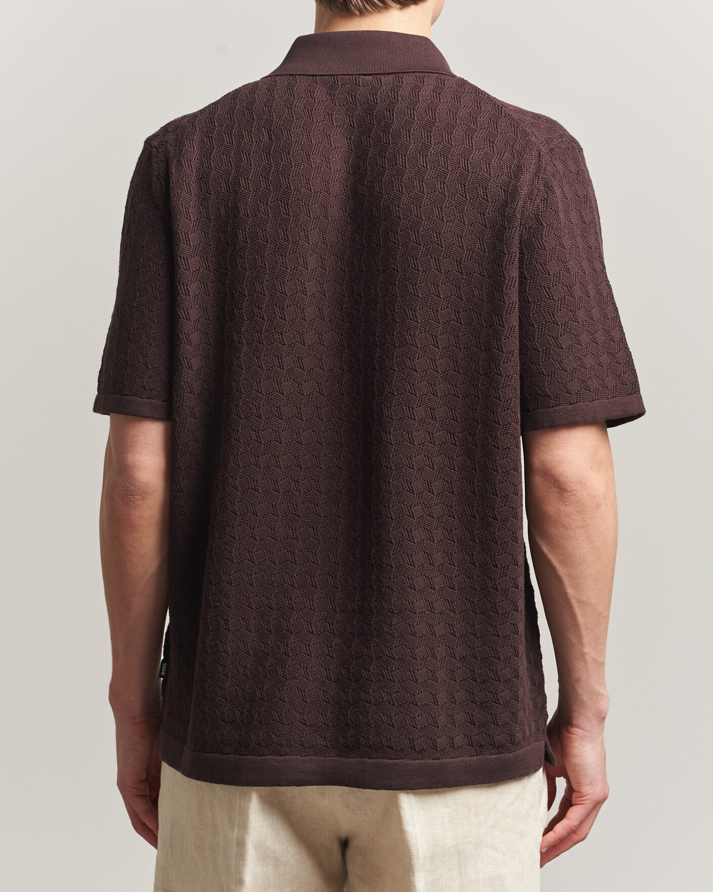 Herre | Skjorter | BOSS BLACK | Nappo Knitted Short Sleeve Shirt Dark Brown
