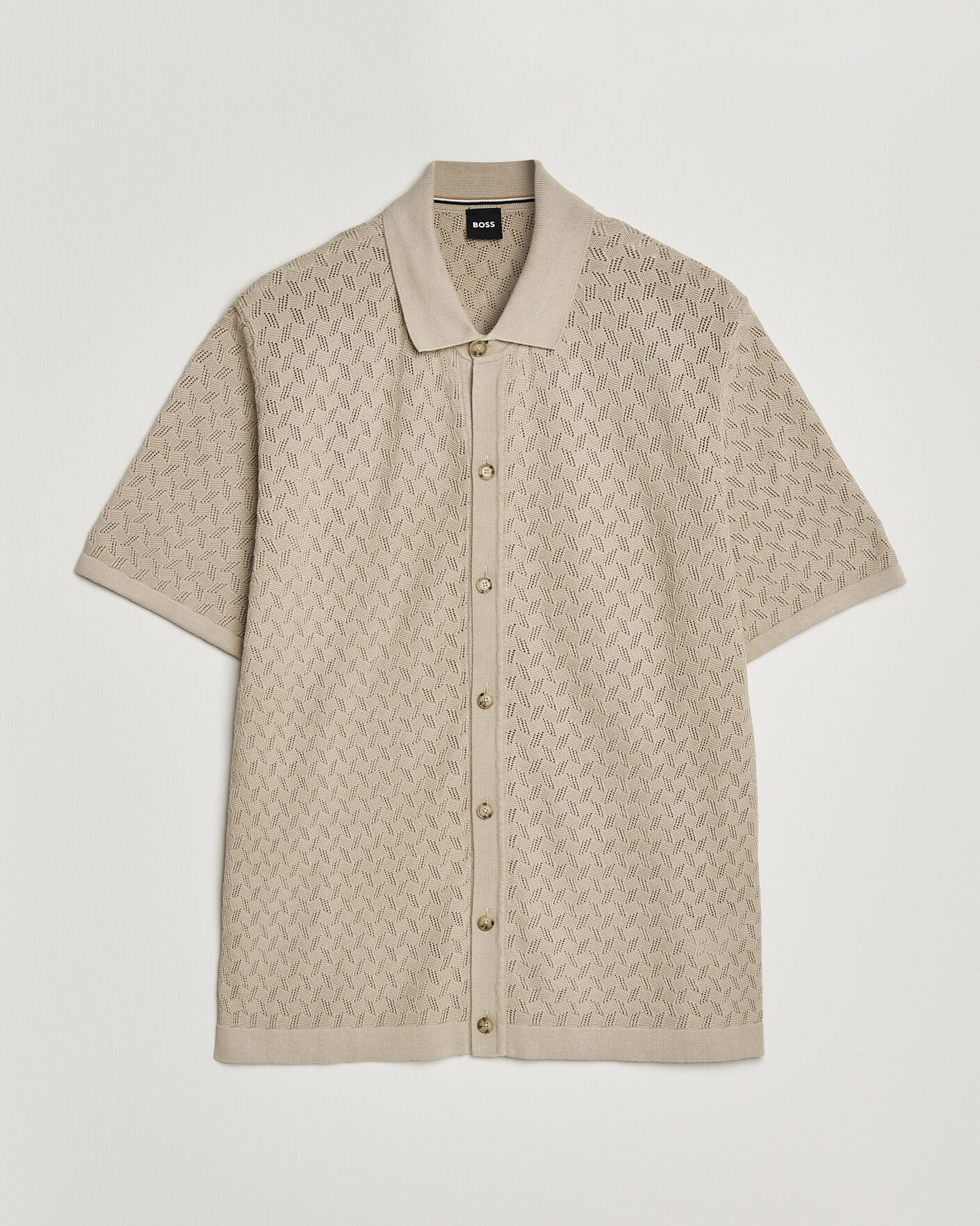 Herre | Skjorter | BOSS BLACK | Nappo Knitted Short Sleeve Shirt Open Beige