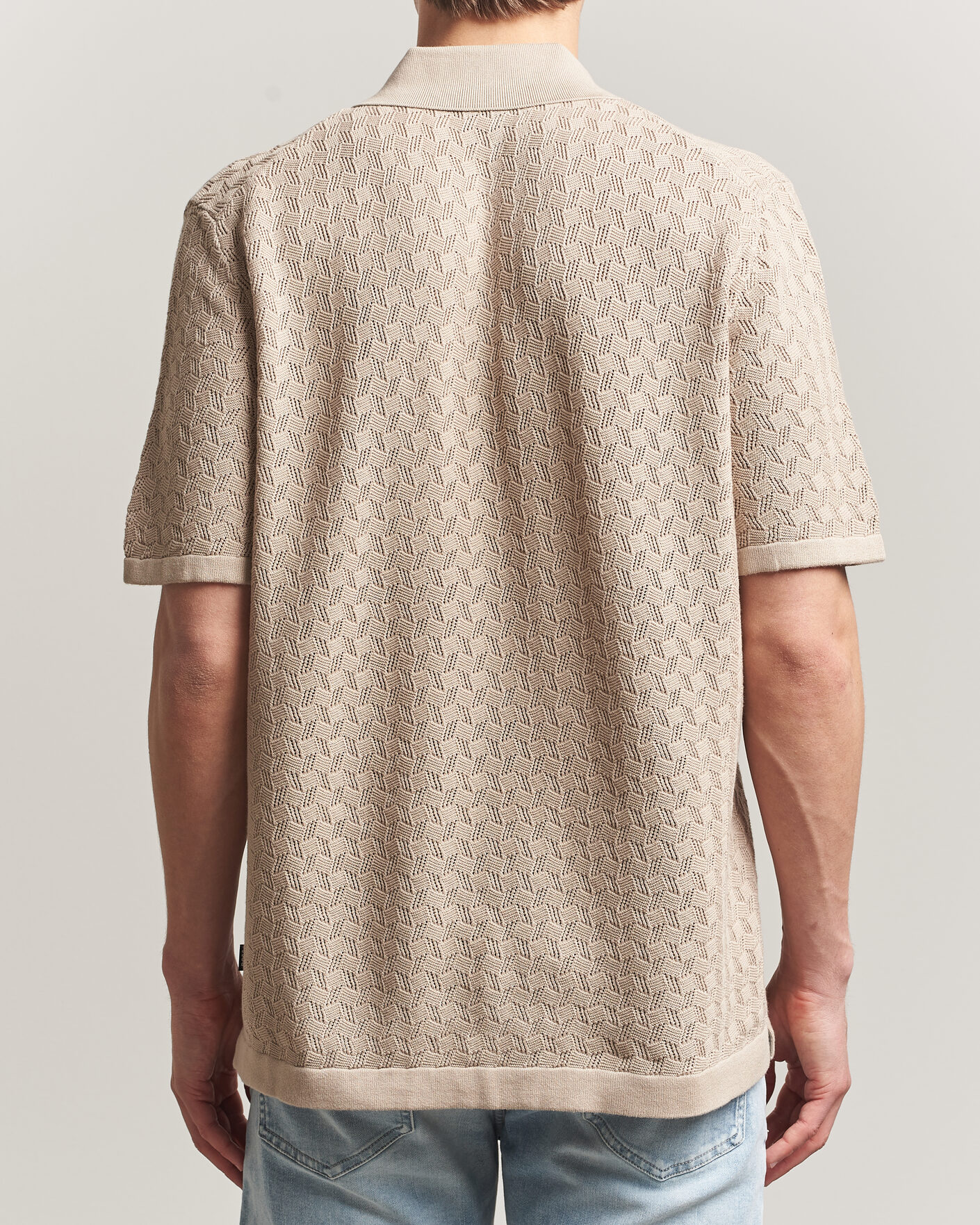 Herre | Skjorter | BOSS BLACK | Nappo Knitted Short Sleeve Shirt Open Beige